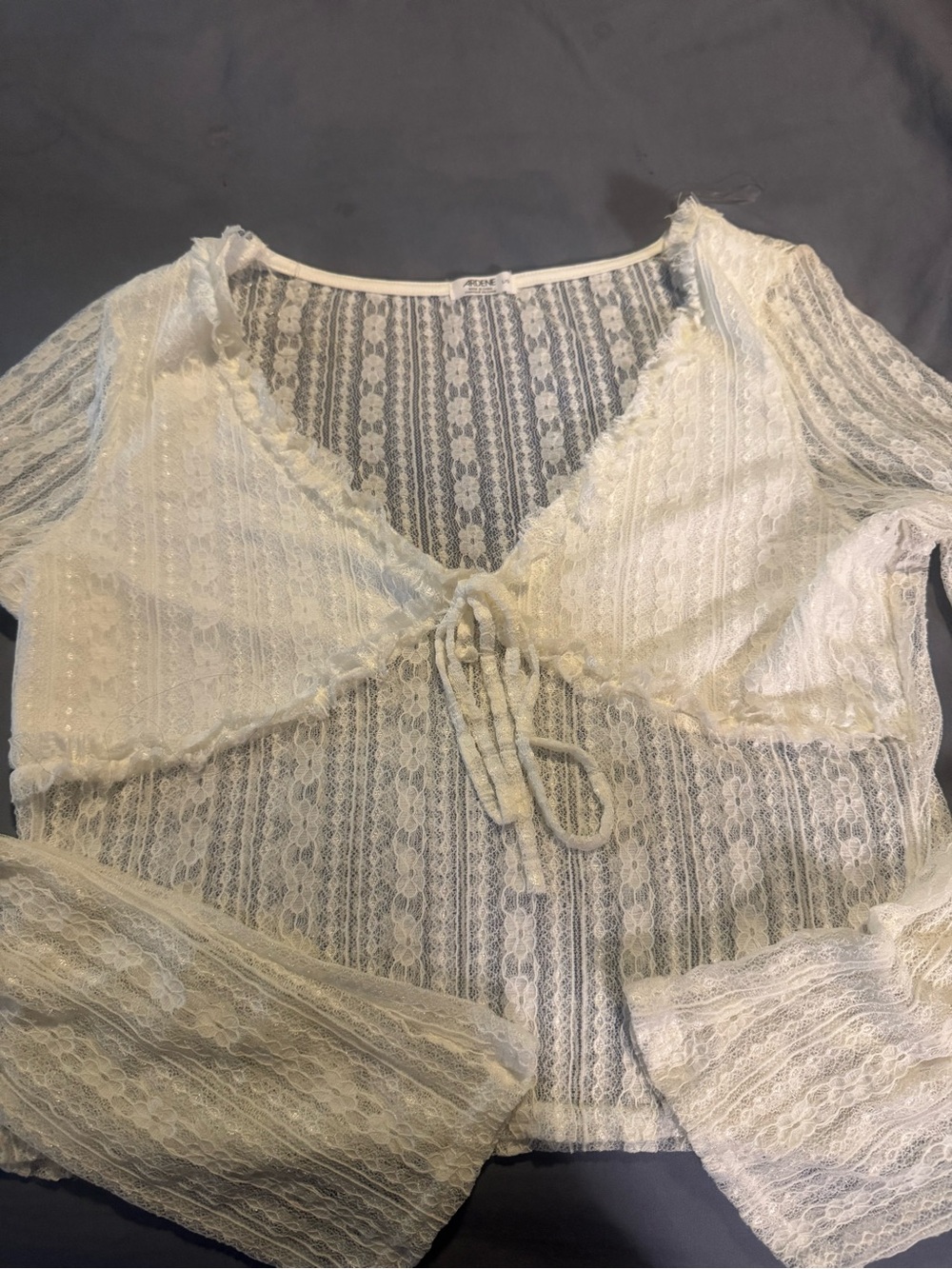 Ardene White Sheer Lace Tie-Front Blouse